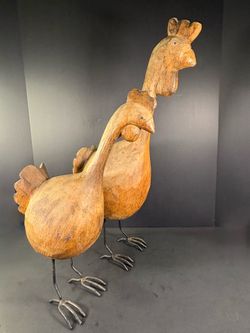 Vintage Large Hand Carved Wood Duck Goose Folk Art Sculptures - Set of 2