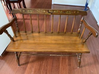 Antique spindle back farm bench With Cushion