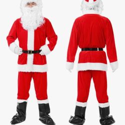 XL Santa Claus Costume for Men,Santa Costume with Christmas Hat Beard Wig Party Props,Christmas Suit for Adult