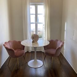 Lippa Mid-Century Pedestal Table, 36” Faux Marble Top 