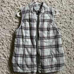 J.Jill Jade Plaid Women’s Curved Hem Full Zip Flanel Vest Fleece Lined Zip Pockets Size Small