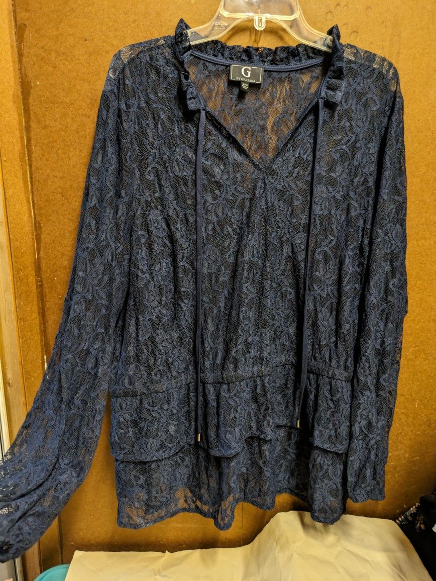 G By Giuliana Blue Lace Long Sleeve Top Size 22w
