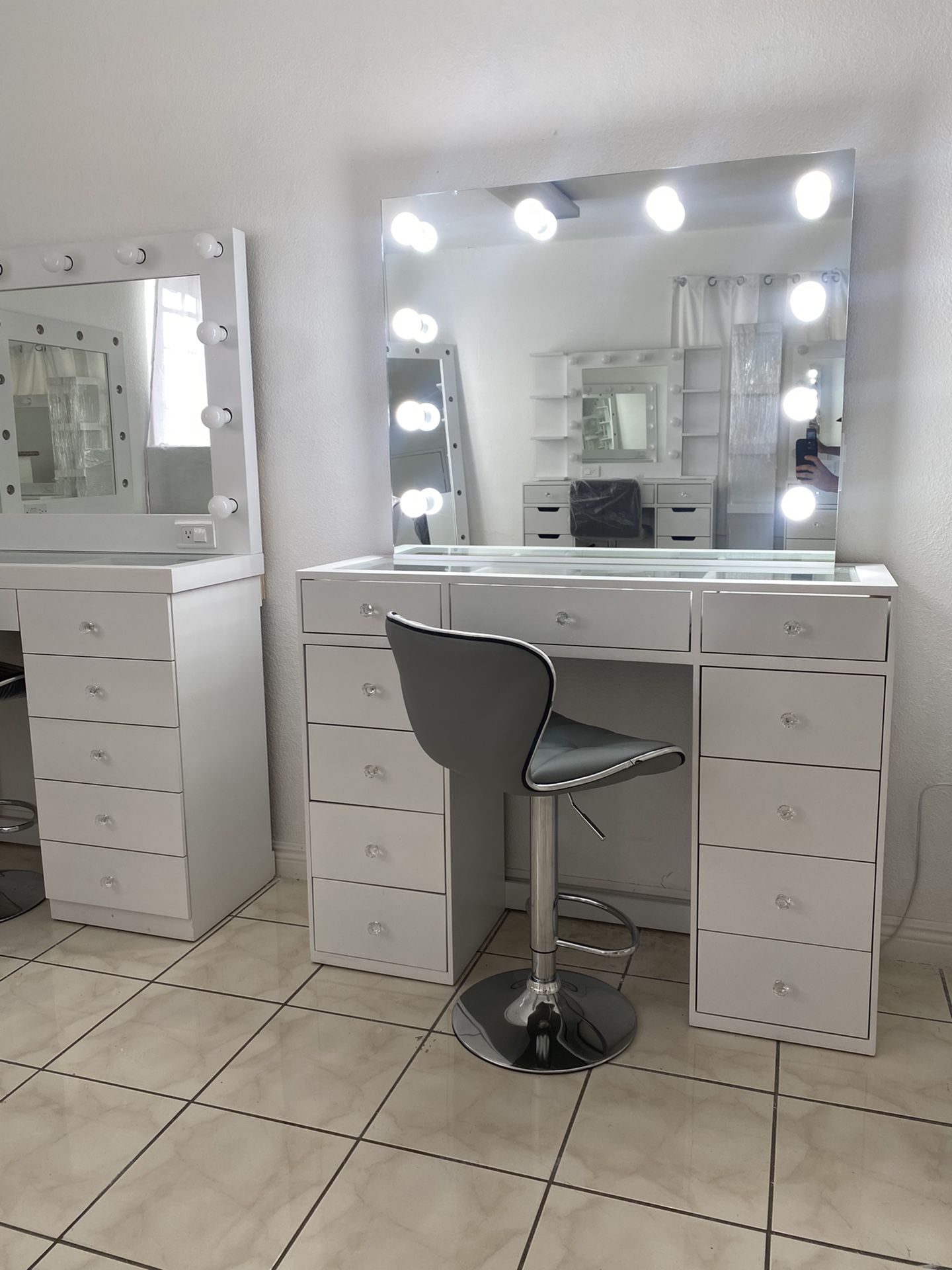 All Glass Makeup Vanity Hollywood Style 
