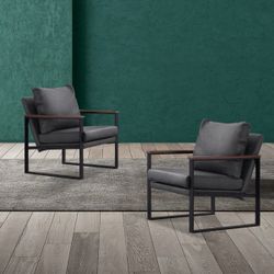 MCombo Faux LeatherChair with Cushion And Metal Frame Grey