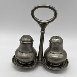 Vintage La Maison De L’Etain  Pewter Salt And Pepper Shakers with Stand