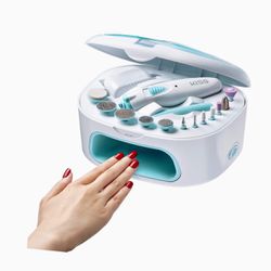 Power File X Nail Dryer All-in-One Nail Care Kit, Cordless Rechargeable Handle, Salon Style Nail Dryer, 12 Interchangeable Styling Attachments, E