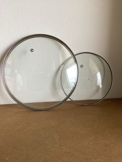 2 Glass Pot / Pan Lids without Handles for Parts or Crafts 9.25” and 4.375” Diameter