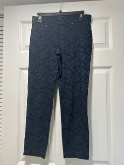 Navy blue floral print lycra, size S, pockets 