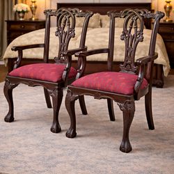 Elegant Carved Wood Accent Chairs (Set of 2)