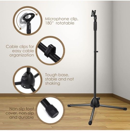 Adjustable Height Microphone Tripod Stand Adjustable Microphone Stand Adjustable Karaoke Mic Holder Speech Universal Floor Standing for Singing Live S