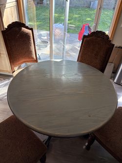 Round olive green vintage dining table