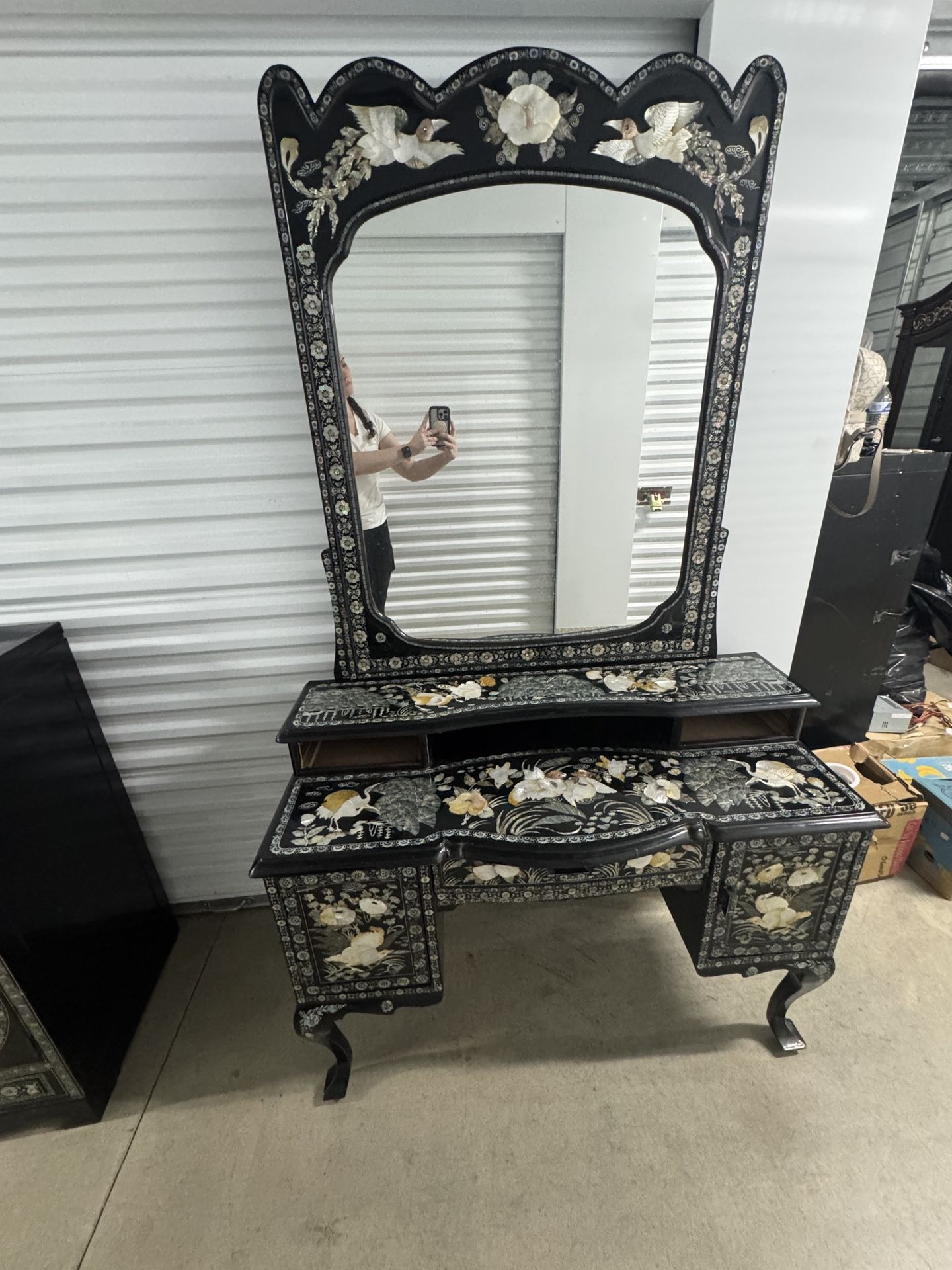 Korean Black Lacquer Mother of Pearl Vanity