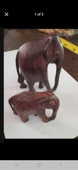 2 vintage wood elephant figurines