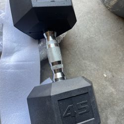 NEW - 45 LB & 20 LB RUBBER HEX DUMBBELLs 