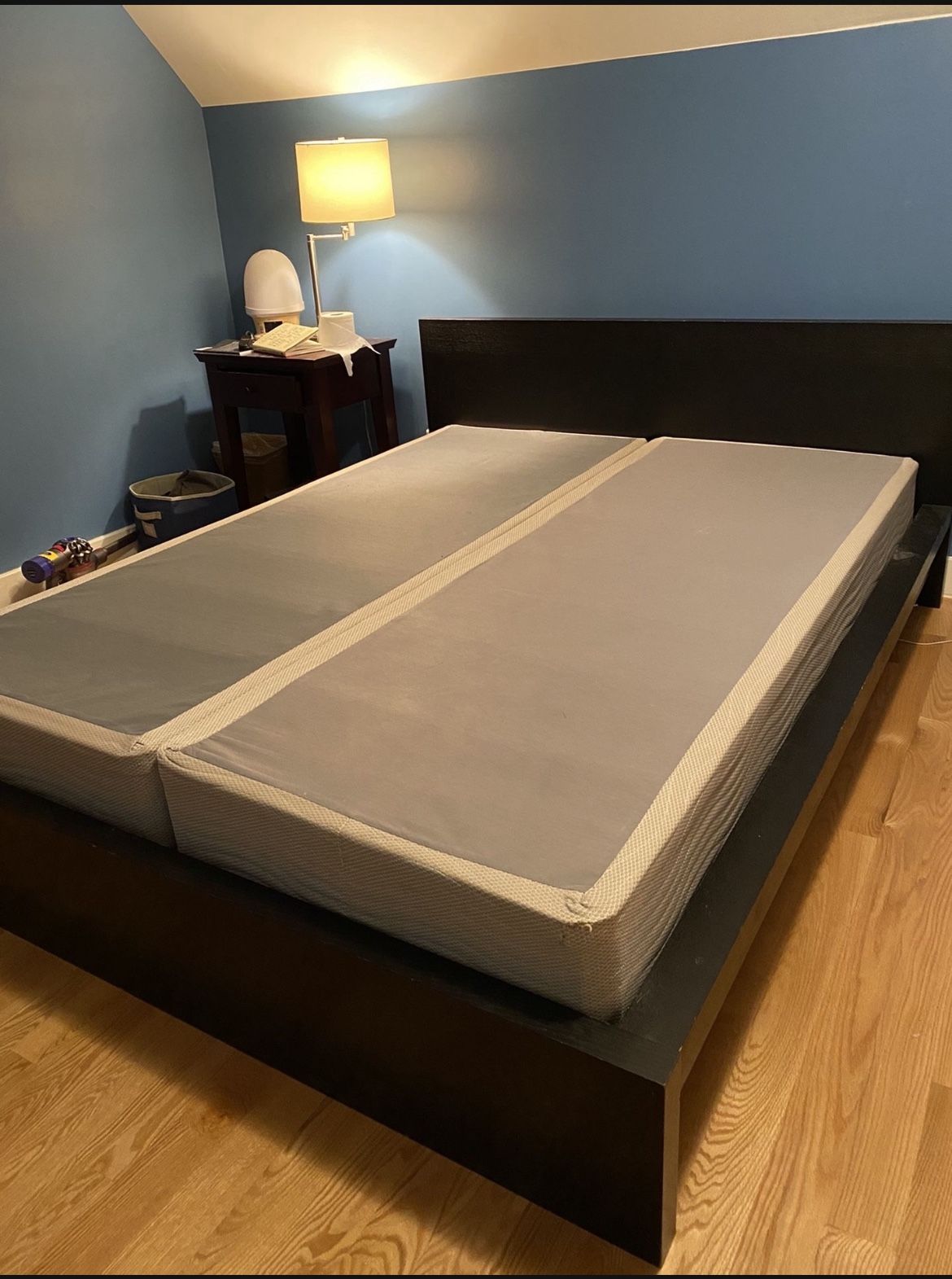 King Size Black IKEA Malm Bed Frame w/ 2 Box Springs for Sale in Kent