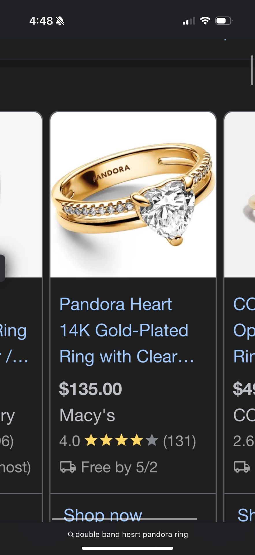Double Band Heart pandora Ring