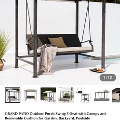 GRAND PATIO Outdoor Porch Swing 3-Seat with Canopy and Removable Cushion for Garden, Backyard, Poolside