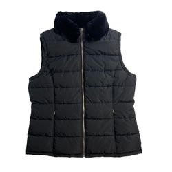 Calvin Klein Women XL Puffer Vest Faux Fur Collar Zip Pocket Black  22” across underarms  26” Shoulder to bottom  