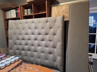 Listing Title: Elegant Queen Size Gray Upholstered Bed Frame – Like New Condition