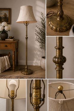 Vintage Stiffel Floor Lamp with Original Shade - Traditional Brass Finish