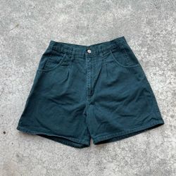 Vintage 90s Bill Blass High Waisted Dark Green Cotton Shorts Sz 12 / 28”
