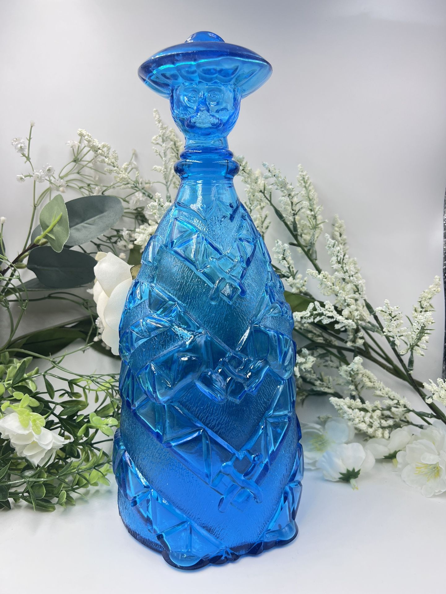 Vintage Mid-Century Empoli Glass Figural Decanter Man in Robe w/ Hat – Italy (12”)