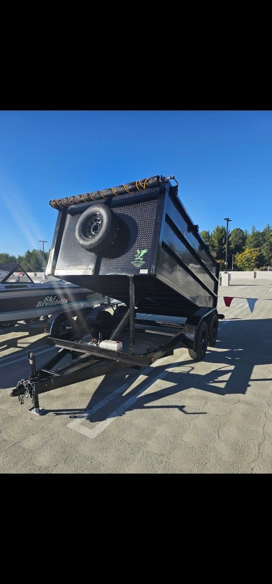 NEW DUMP TRAILERS 8X12X4 ROLLING TARP AND SPARE TIRE 2025 YEAR ELECTRIC BRAKES LIGHTS REMOTE CONTROL TITLE IN HAND READY FOR WORK FOR ANY QUESTION TEX
