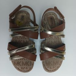 Michael Kors MK Girls Sandals Strappy Tan Gold Chantria Size 1 