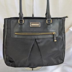 Calvin Klein Black Purse Gold Tone Accents Logo Lined Multi Pockets
