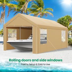 Carport 10”x20” Heavy Duty Canopy , Portable Garage Metal Steel Frame & Polyester