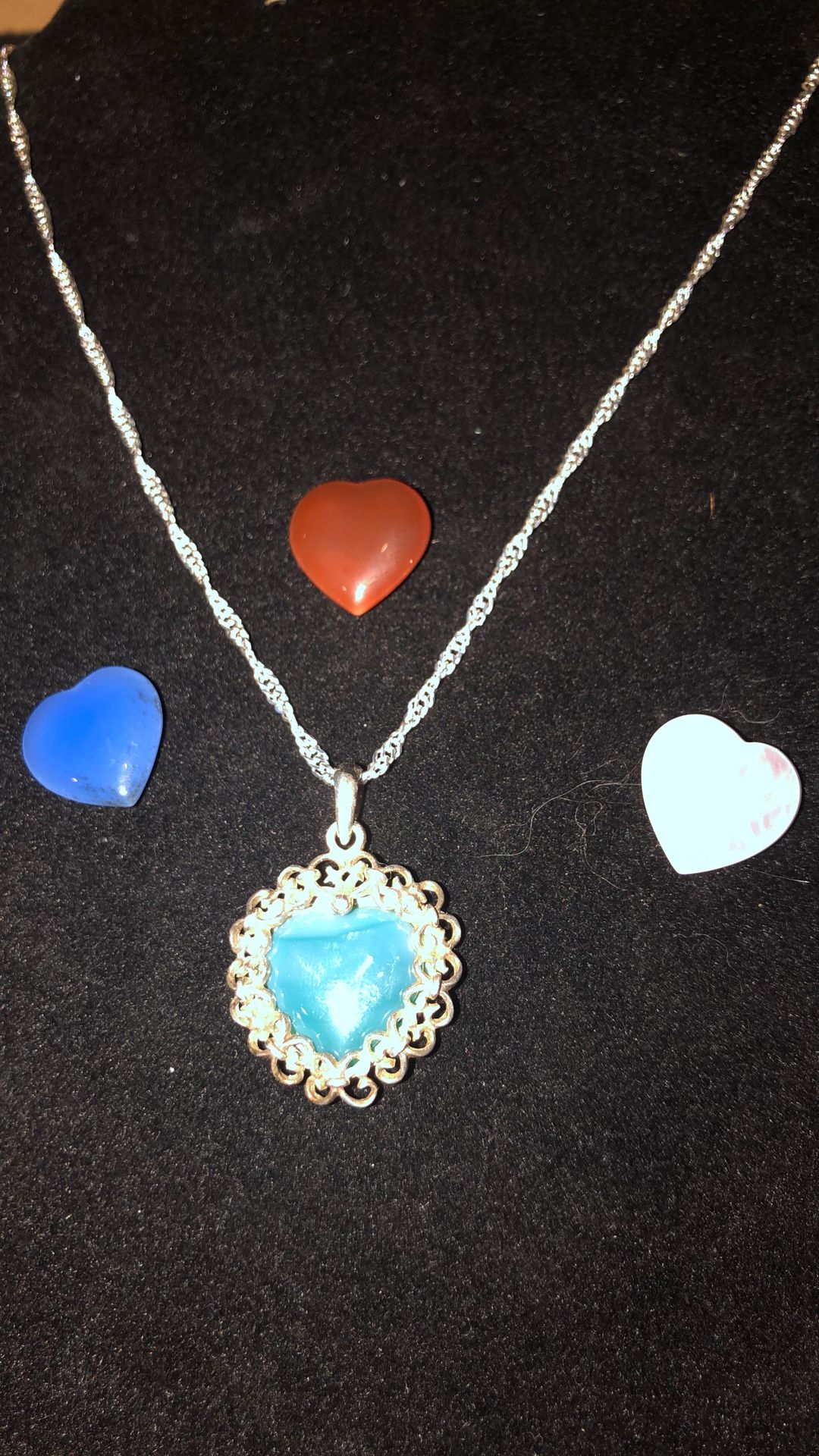 Sterling Silver Necklace With Interchangeable Hearts
