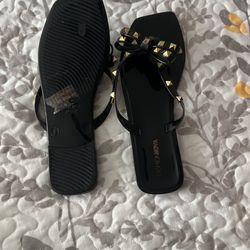 Fashion, Nova, Gold And Black Studded Sandal