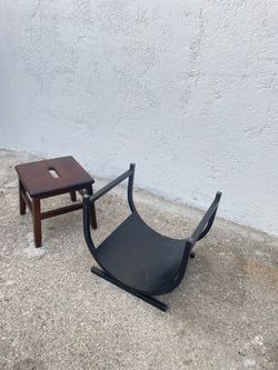 Small wood stool and metal wood holder