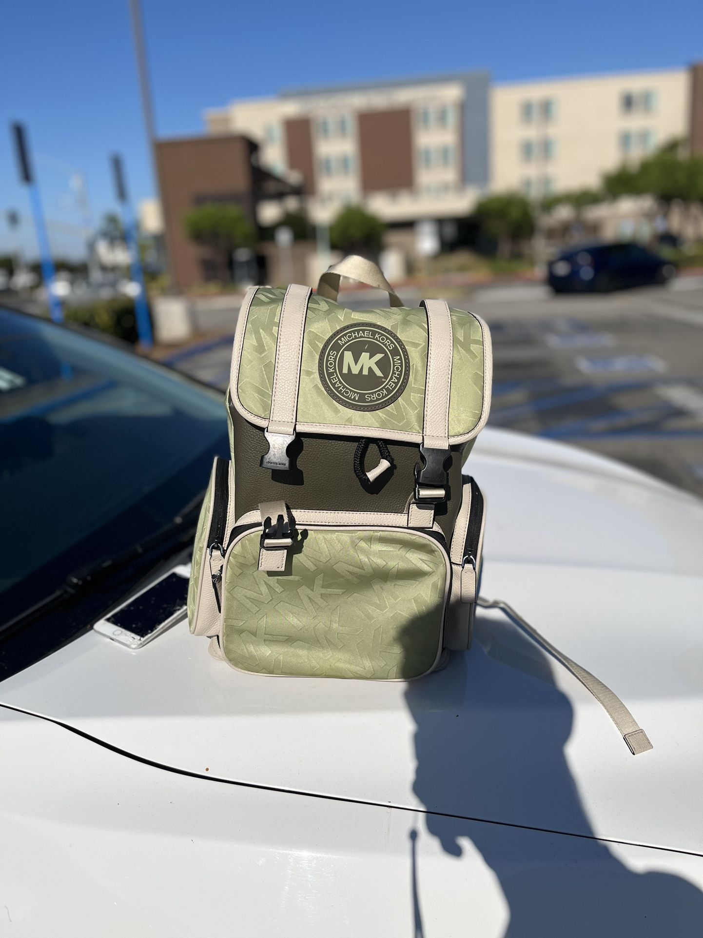 MK Fulton Sport Medium Cotton Backpack Michael Kors Pocket Backpack Medium In Monogram Optic White  main image 2