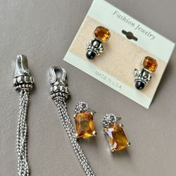 New/Unused Michael Morrison MX Earrings With Pendant Necklace (2) & Earrings Set 2-tone