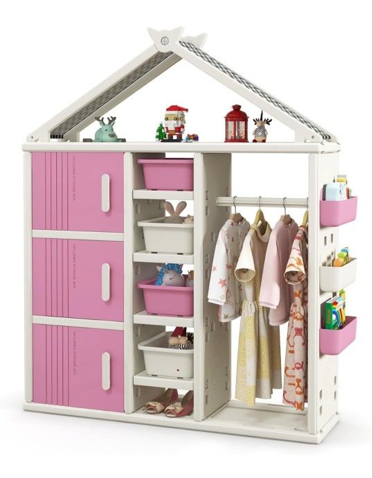 Kids Pink and White House shaped Closet & Dresser/ Wardrobe