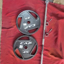 CAP.  SET OF 45s.   TOTAL 90LBs. WITH 7' OLYMPIC BAR 45LBs 
11525 S HALSTED DUNKIN/7111.S WESTERN WALGREENS 
150$    SET  CASH ONLY AS