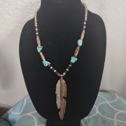 Lucky Brand Feather Turquoise Necklace
