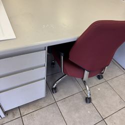 Metal Filing Desk With Beautiful Red Chair 
