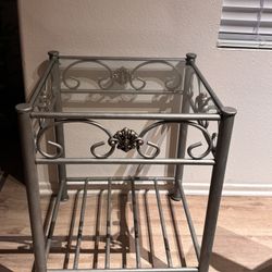Metal & Glass End Table / Nightstand – Elegant Scroll Design