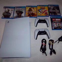 PS  5 Console Disc Version Bundle w/6 Games ,2 Controllers WITCHER,MORTAL K,C OD