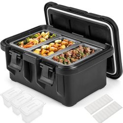 Insulated Food Pan Carrier, 31 Qt Catering Hot Box w/ 3 Food-grade Pans,