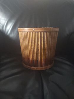Vintage Polynesian Burnt Stick Bamboo Basket