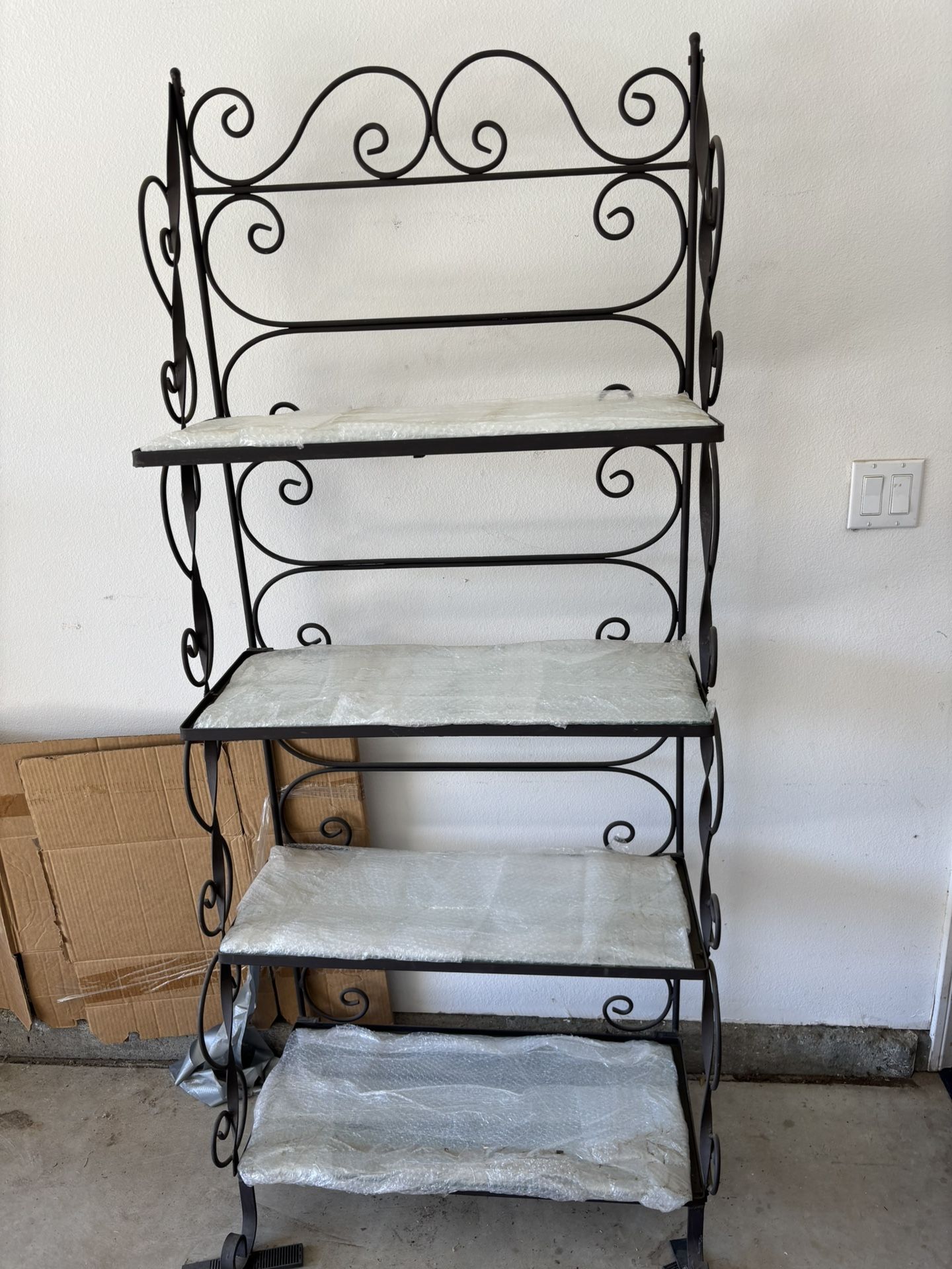 Bakers Rack With Glass Shelves