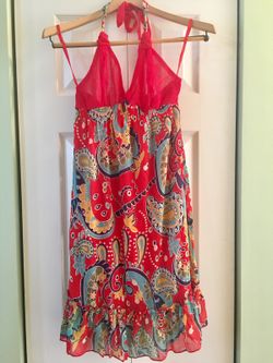 Lovely girl brand dress red , yellow and gray halter strap dress size 14