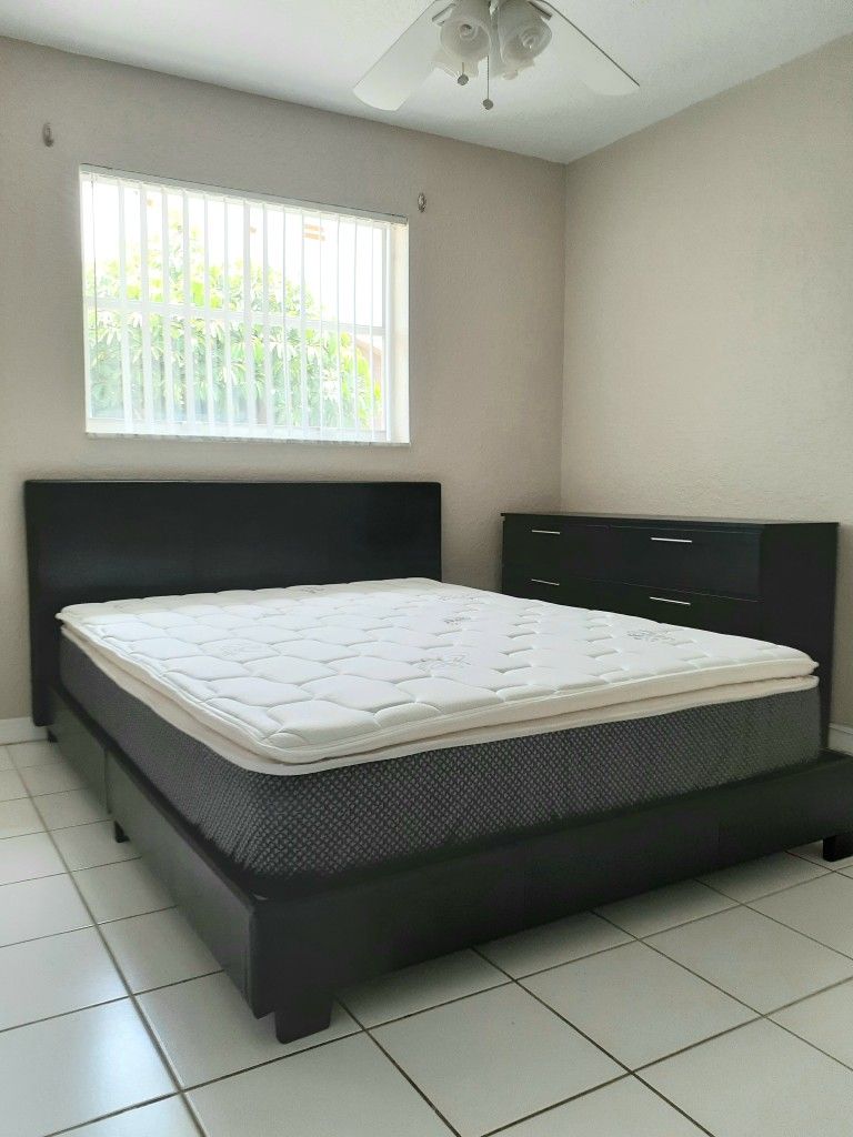 NEW QUEEN BED FRAME IN BOX PLUS DRESSER MATTRESS SOLD SEPARATELY