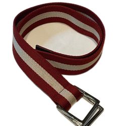 Bally Women’s Red White Stripe Canvas D-Ring Belt – Made in Italy – Size 34
