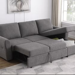 Brand New Super Plush Grey Sectional Sofa Storage Sleeper 