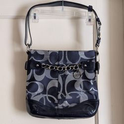 Coach Moto Optic Metallic Chain Crossbody Purse Navy Blue Signature Jaquard Shoulder Bag F19820