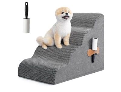 Dog Stairs for Small Dogs, High Density Foam Dog Steps for High Bed Couch 4 Tiers Pet Stairs with Non-Slip Bottoms for Old Cats, Injured Doggies and P